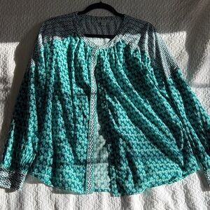 Sundance Teal and Black Patterned Blouse